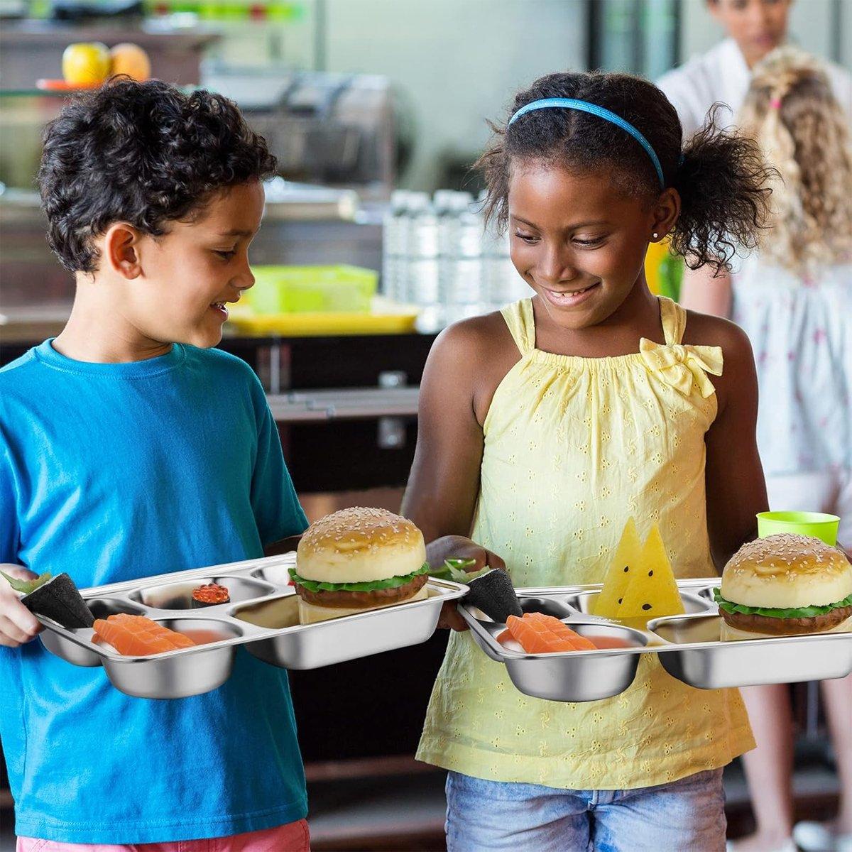 8pcs Stainless Steel Divided Dinner Plates Square Fast Food Plate for Students