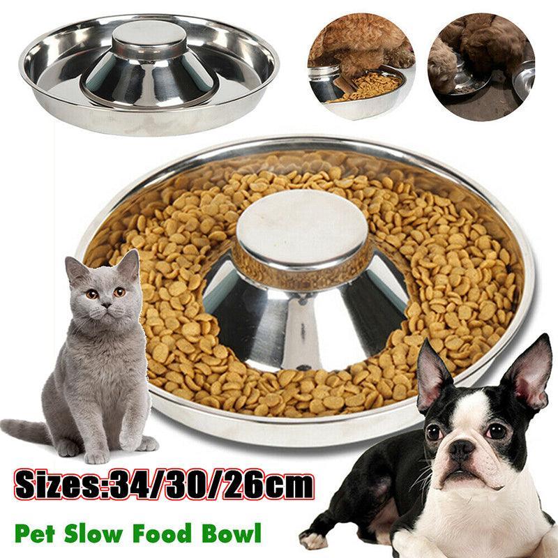 Stainless Steel Pet Bowl Slow Feeder Dish Puppy Dog Cat Food Feeding Weaning Bowl - L