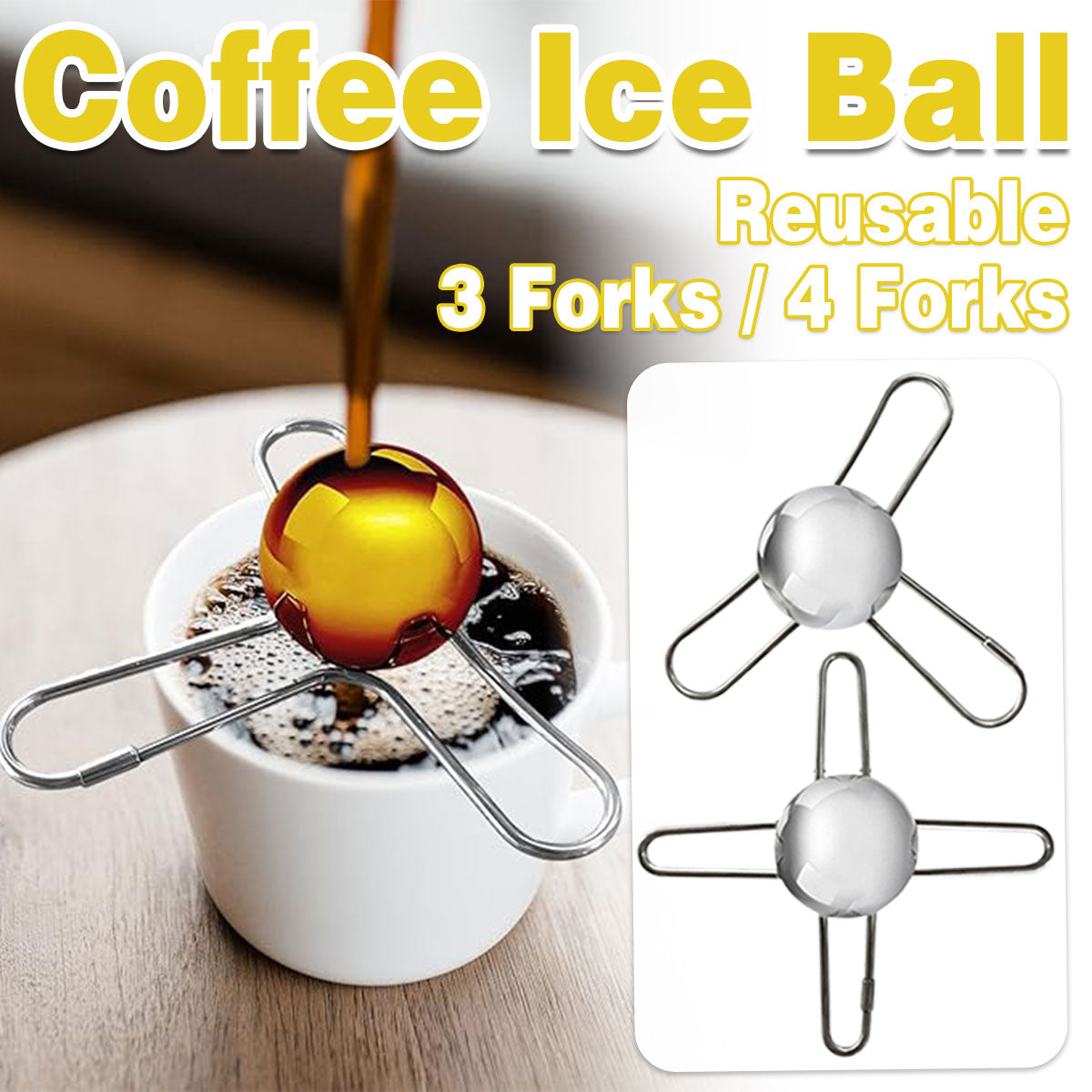 3/4 Forks Stainless Steel Ice Balls Reusable Spherical Whisky Chilling Stones - 3 Forks