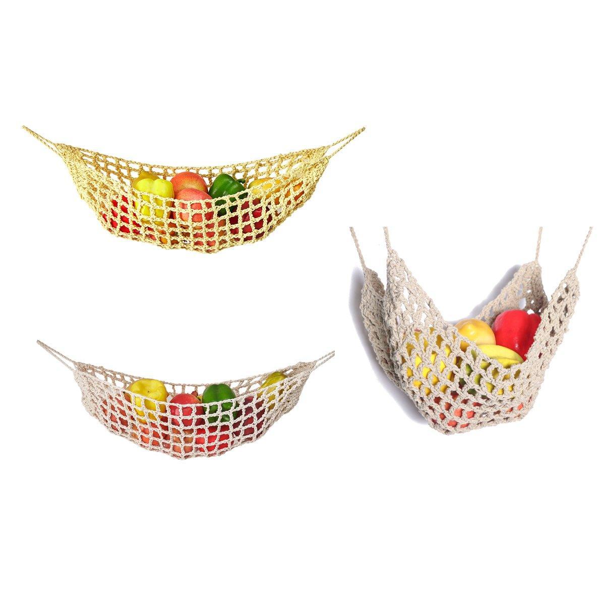 Under Desk Hanging Fruit Basket Kitchen Storage Net Home Organizer for Fruits - White