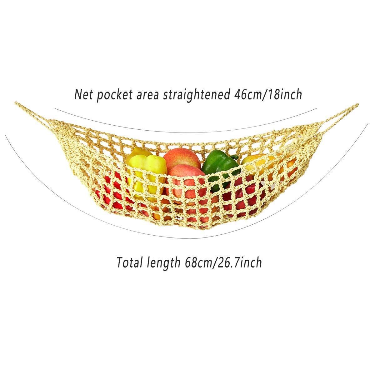 Under Desk Hanging Fruit Basket Kitchen Storage Net Home Organizer for Fruits - White