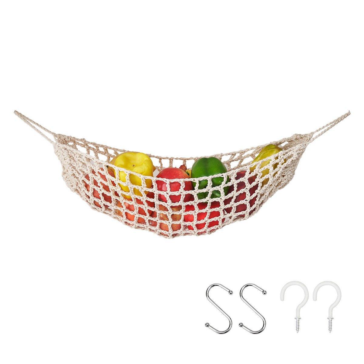 Under Desk Hanging Fruit Basket Kitchen Storage Net Home Organizer for Fruits - White