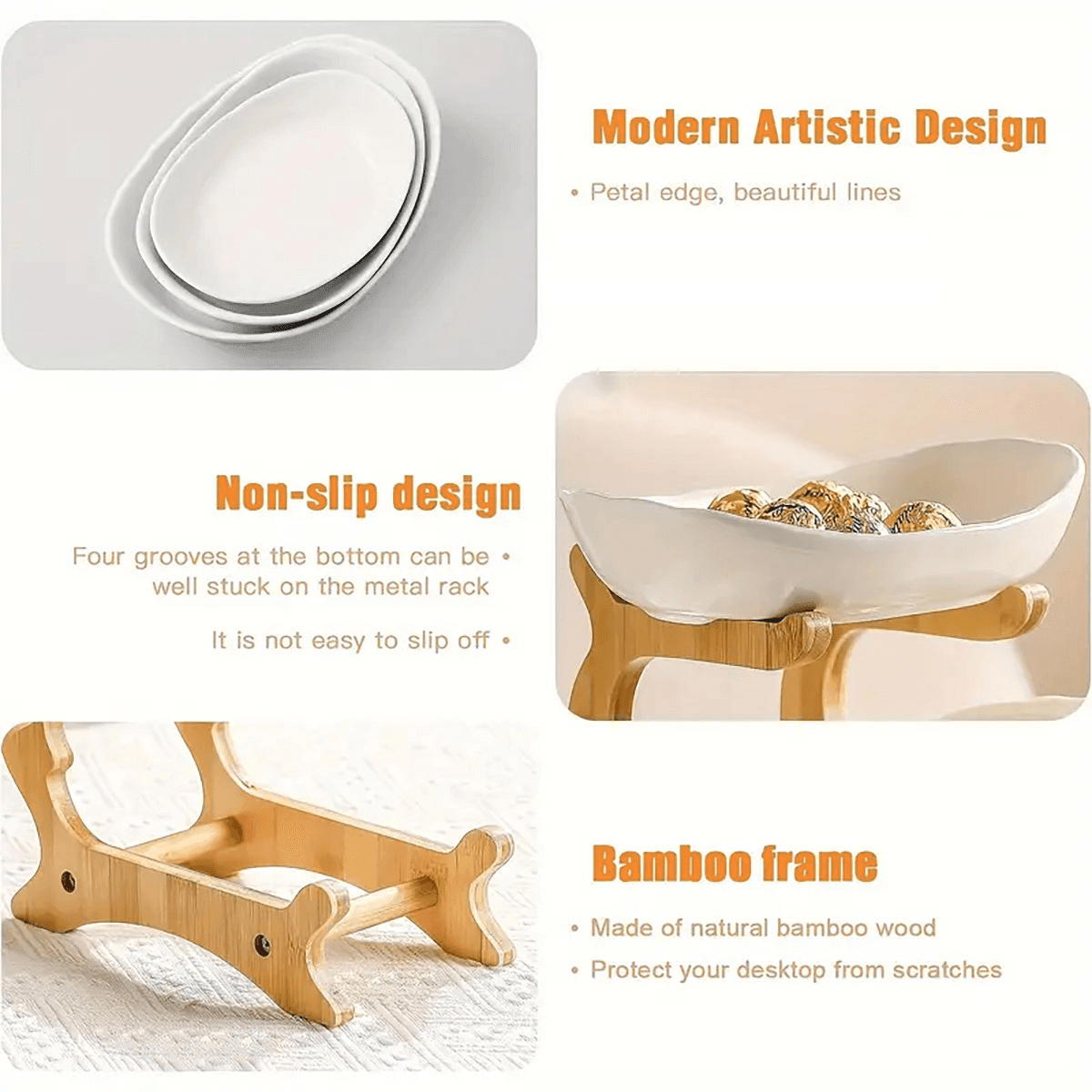 Modern Multi-layer Bamboo Fruit Snack Plate Rack Creative Living Room Plate Rack - Beige