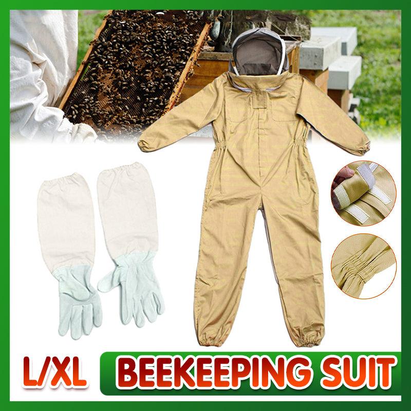 Full Beekeeping Suit Bee Suit Heavy Duty Leather Ventilated Keeping Gloves - L （with Gloves）