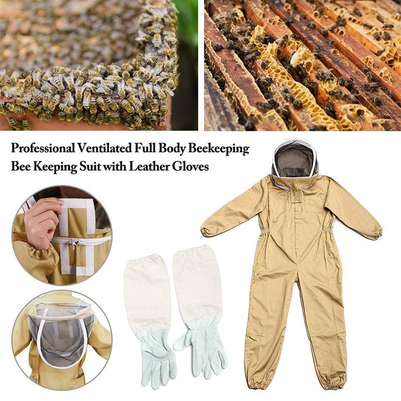 Full Beekeeping Suit Bee Suit Heavy Duty Leather Ventilated Keeping Gloves - L （with Gloves）