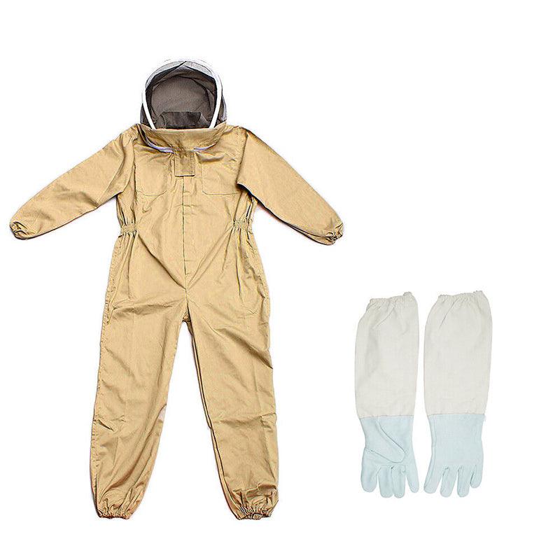 Full Beekeeping Suit Bee Suit Heavy Duty Leather Ventilated Keeping Gloves - L （with Gloves）