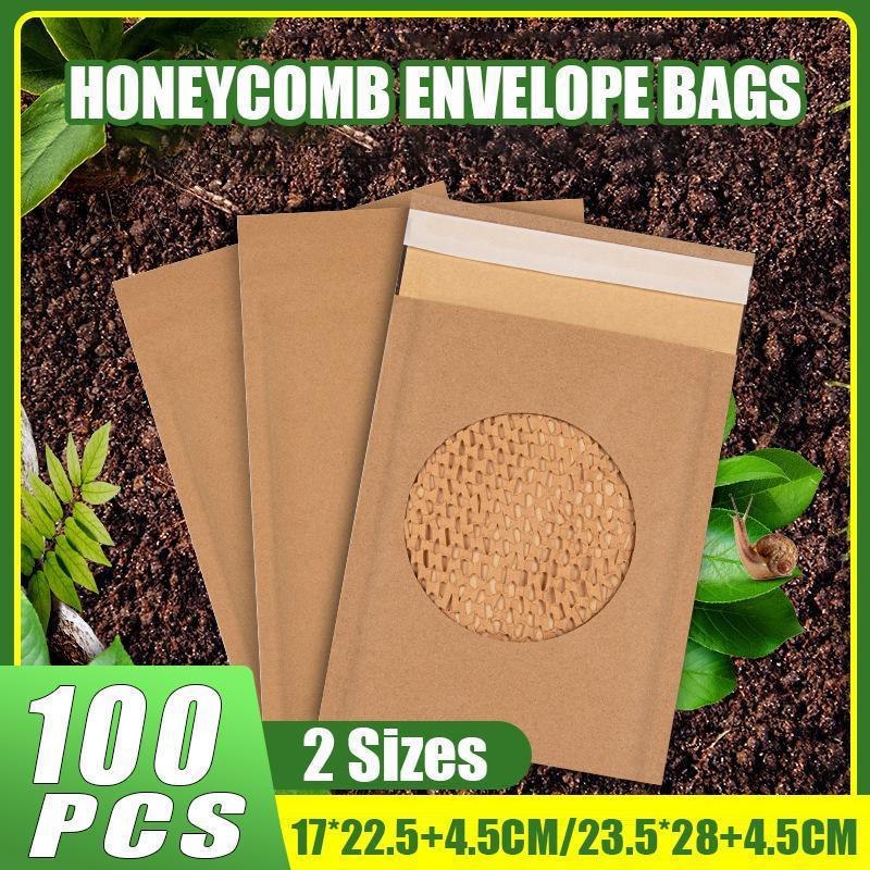 100PCS Honeycomb Wrap Bags Kraft Paper Cushion Eco Friendly Protective Wrapping - 17*22.5+4.5CM