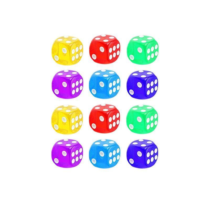12-48PCS 6 Sided Games Dice Transparent Coloured Game Play Toy Bulk Board Game - 12PCS