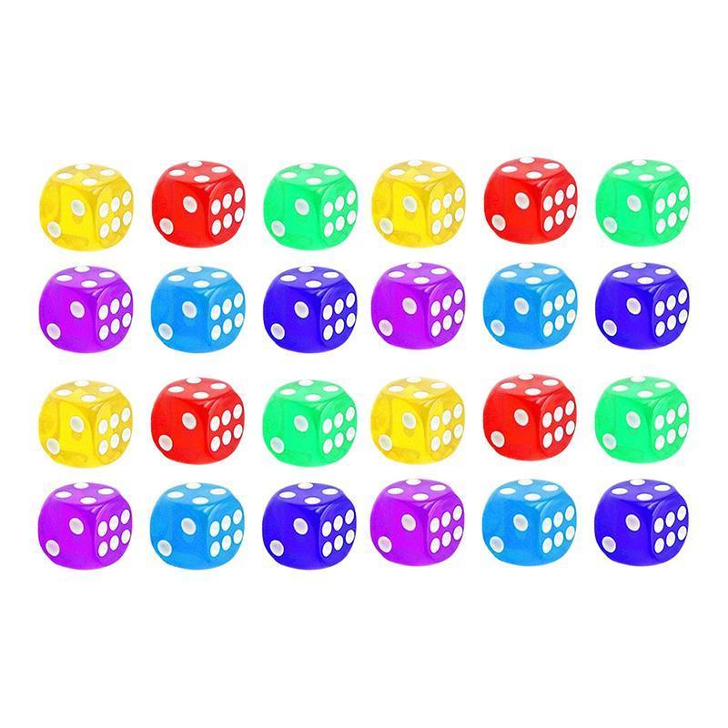 12-48PCS 6 Sided Games Dice Transparent Coloured Game Play Toy Bulk Board Game - 12PCS