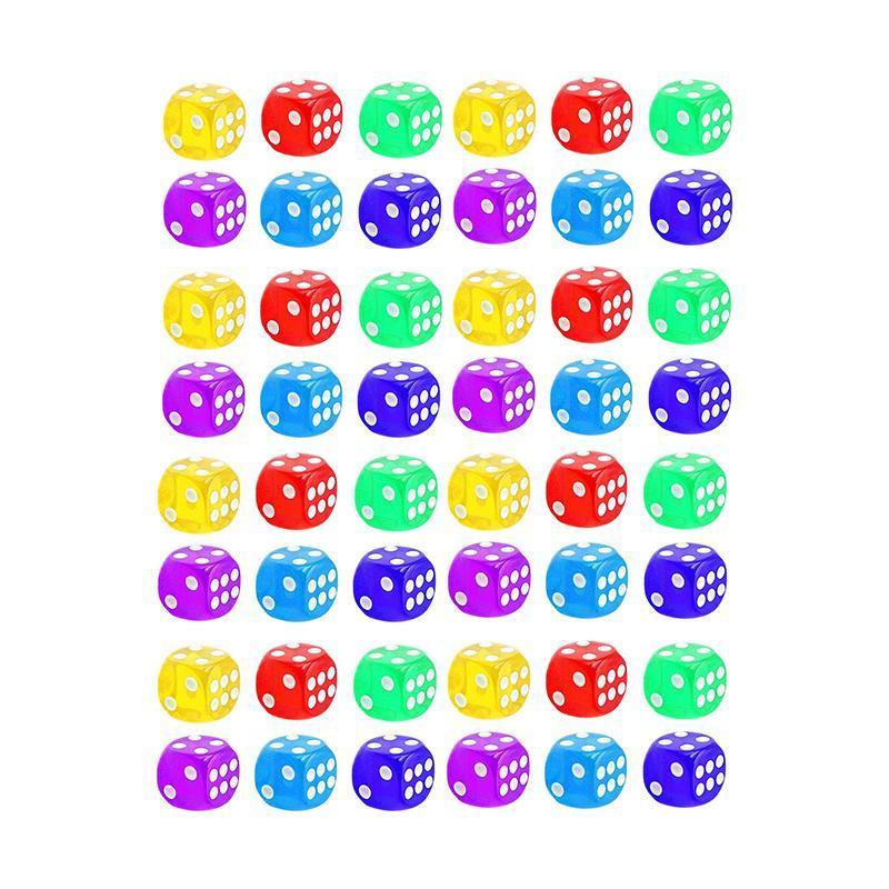 12-48PCS 6 Sided Games Dice Transparent Coloured Game Play Toy Bulk Board Game - 12PCS