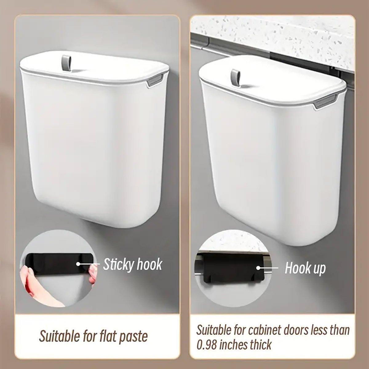 Wall Mounted Hanging Wastebasket with Sliding Lid for Kitchen and Bathroom Use - 9L