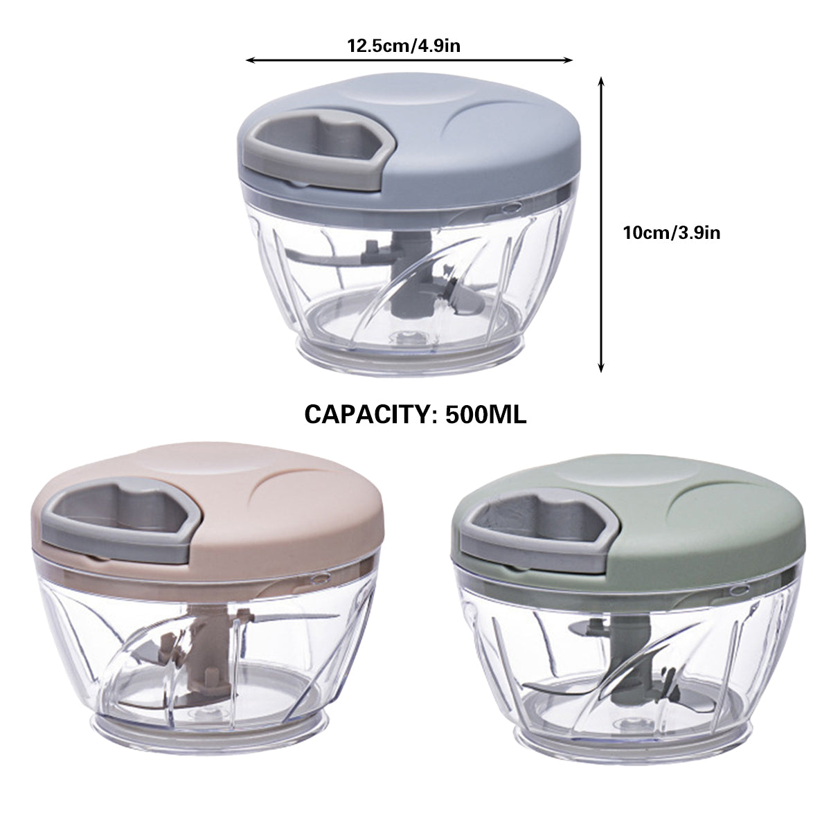500ml Manual Meat Mincer Garlic Chopper Rotate Garlic Press Crusher Vegetabl - Blue