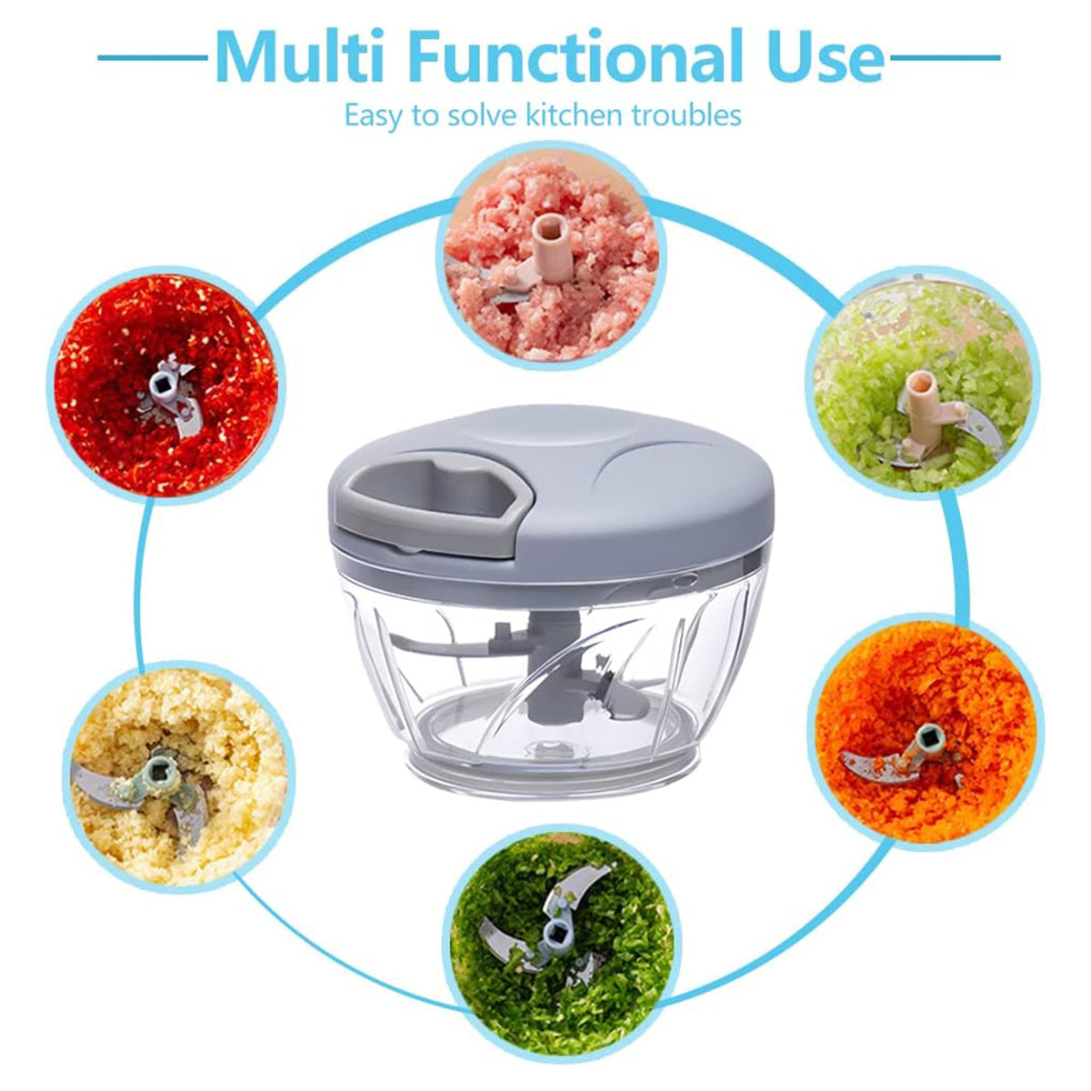 500ml Manual Meat Mincer Garlic Chopper Rotate Garlic Press Crusher Vegetabl - Blue