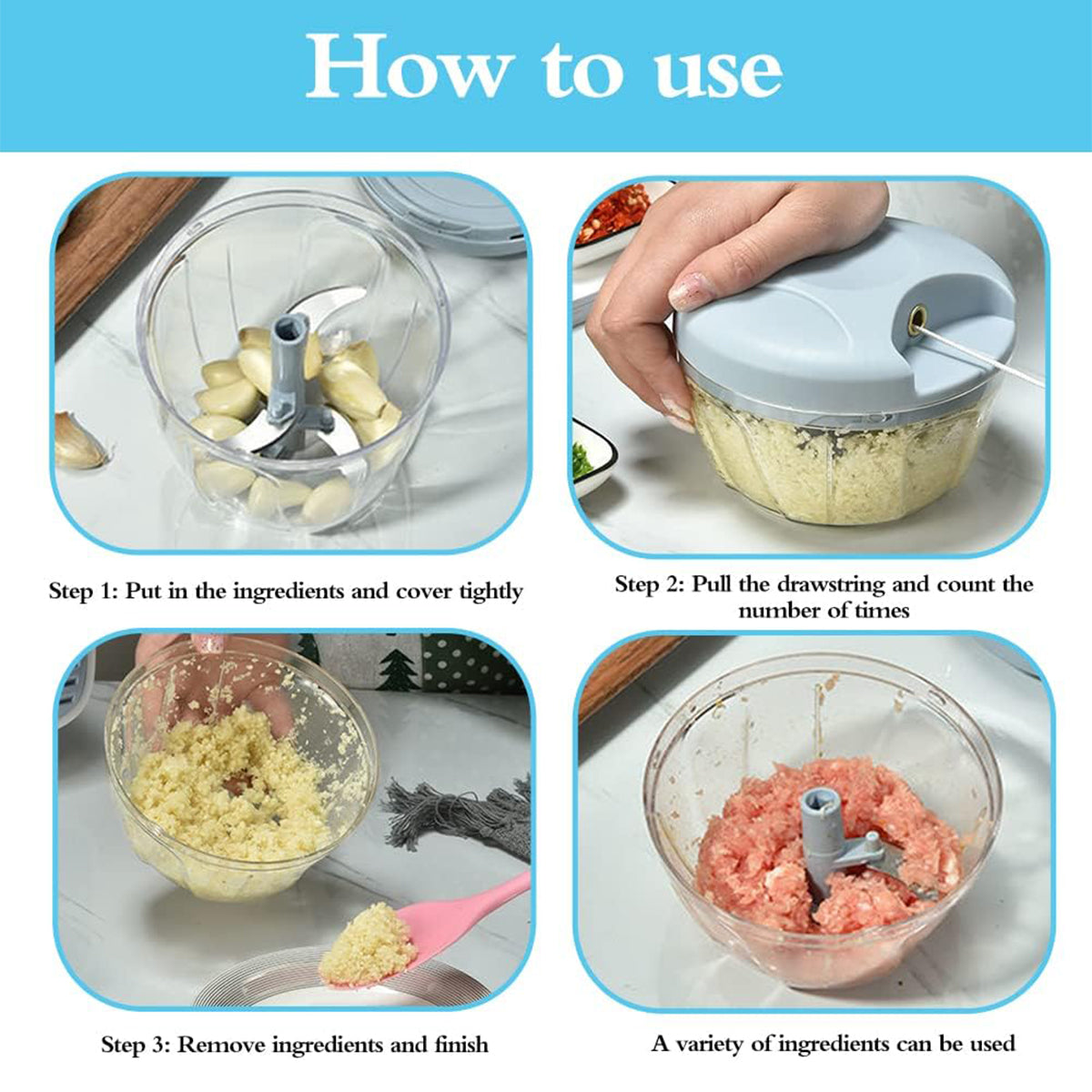 500ml Manual Meat Mincer Garlic Chopper Rotate Garlic Press Crusher Vegetabl - Green
