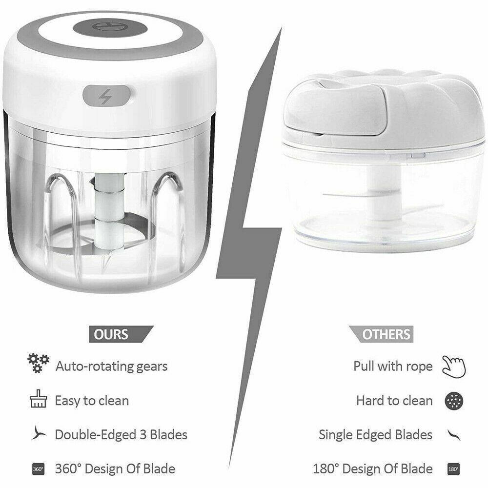 250Ml Usb Rechargeable Mini Food Garlic Grinder Electric Garlic Chopper Cordless - White