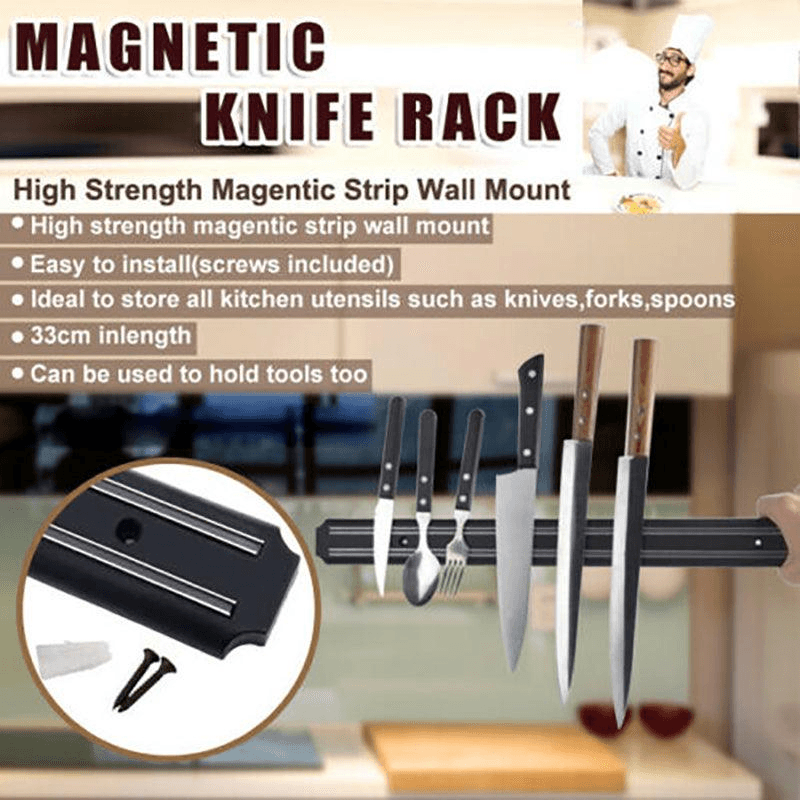 2X Magnetic Knife Rack Magnet Wall Mount Holder Strip Utensil Shelf Kitchen Tool