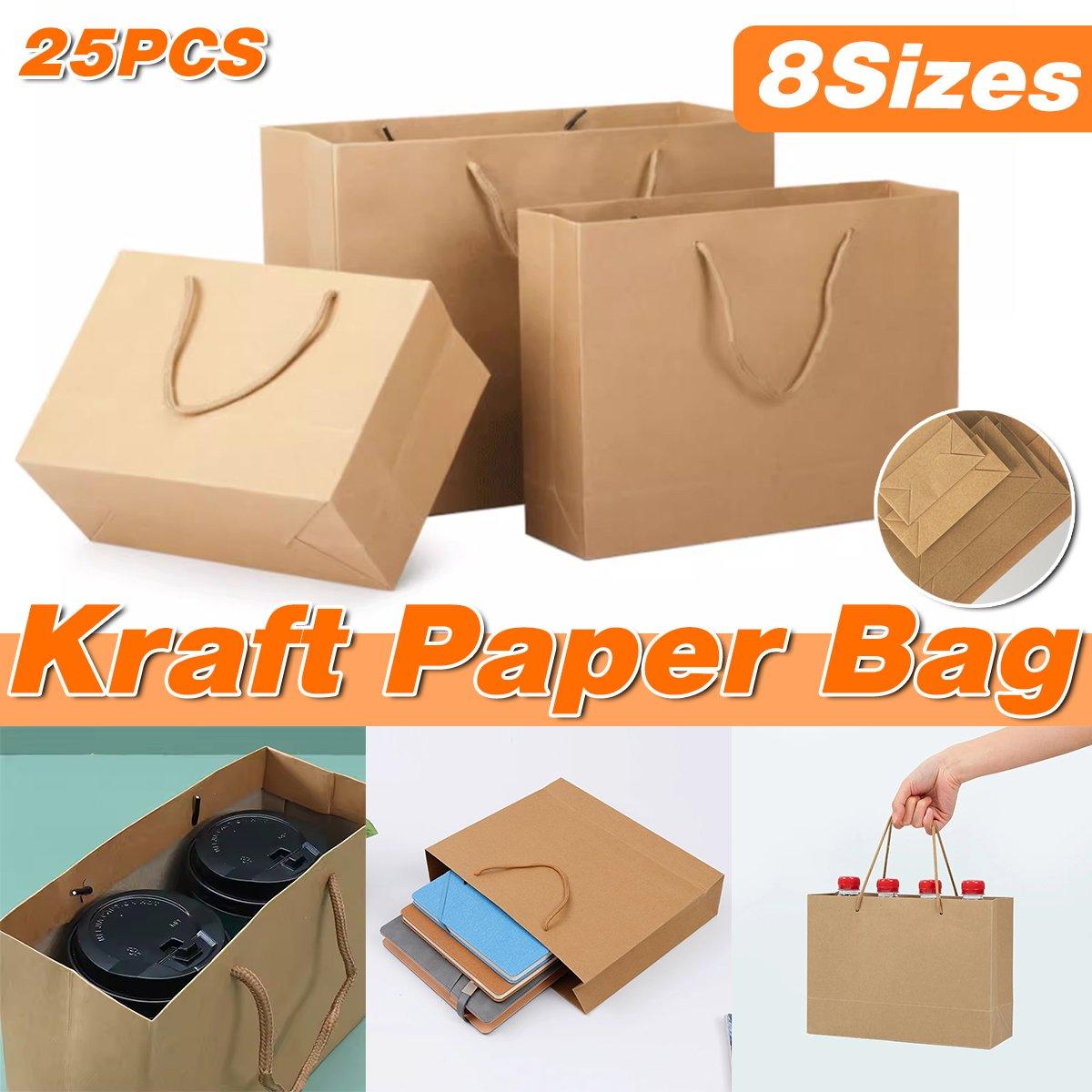 25pcs Paper Gift Bags Handbag Kraft Paper BagsParty Favors Wedding Packaging - 14x21x7.5cm