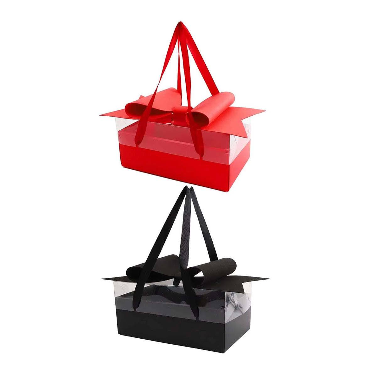 Clear Handheld Flower Gift Box Bow Fruit Flower Packaging Display Box Floral - Black