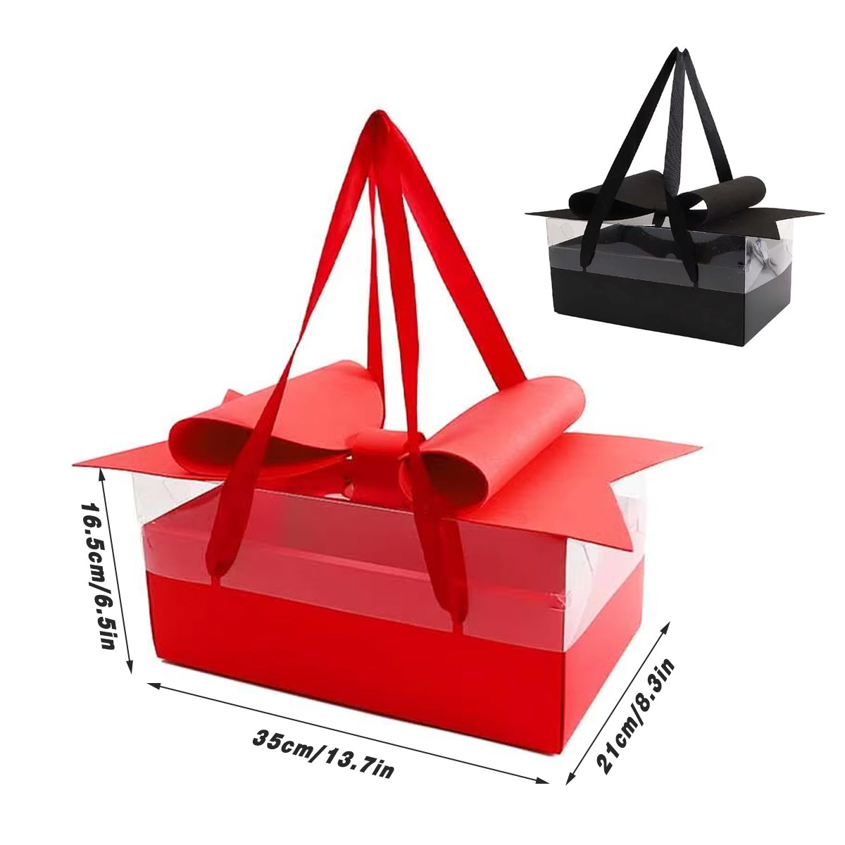 Clear Handheld Flower Gift Box Bow Fruit Flower Packaging Display Box Floral - Black