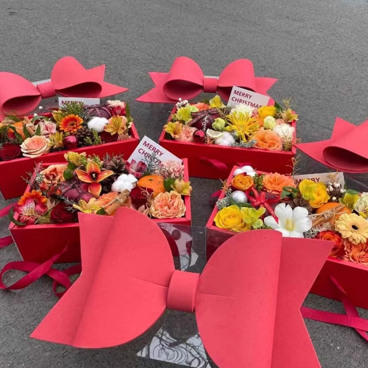 Clear Handheld Flower Gift Box Bow Fruit Flower Packaging Display Box Floral - Red