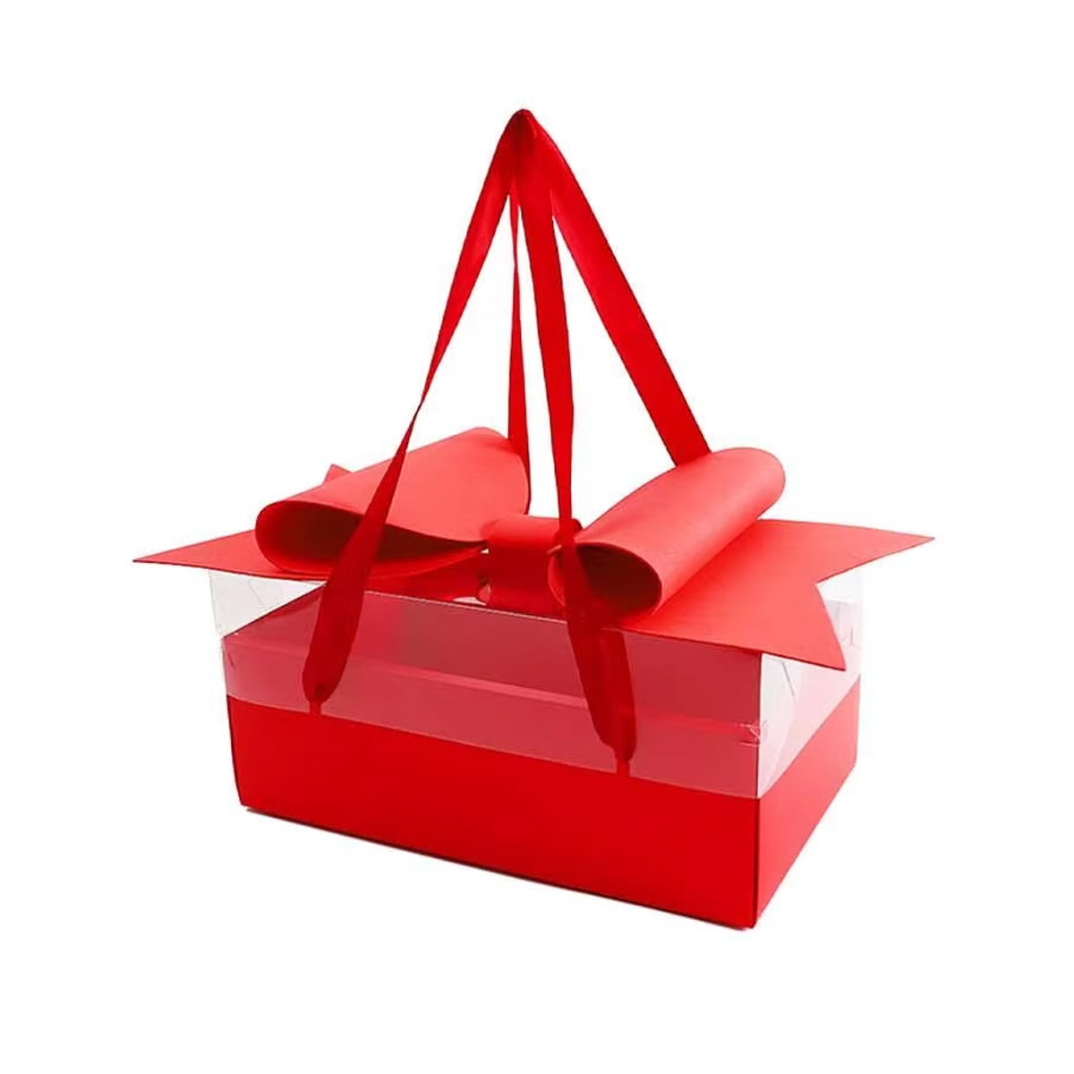 Clear Handheld Flower Gift Box Bow Fruit Flower Packaging Display Box Floral - Red