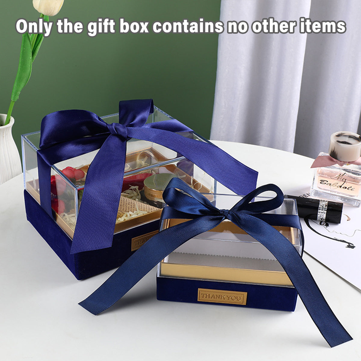 Acrylic Gift Box Clear Souvenir Display Case Bow Storage Container for Packaging - Red - L