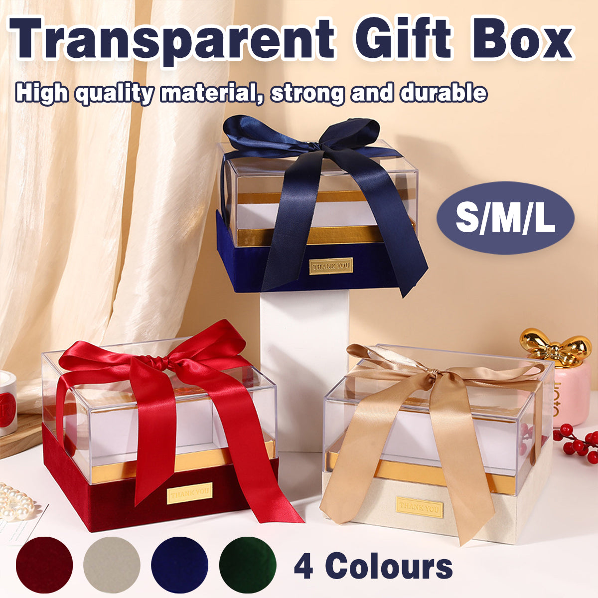 Acrylic Gift Box Clear Souvenir Display Case Bow Storage Container for Packaging - Red - M