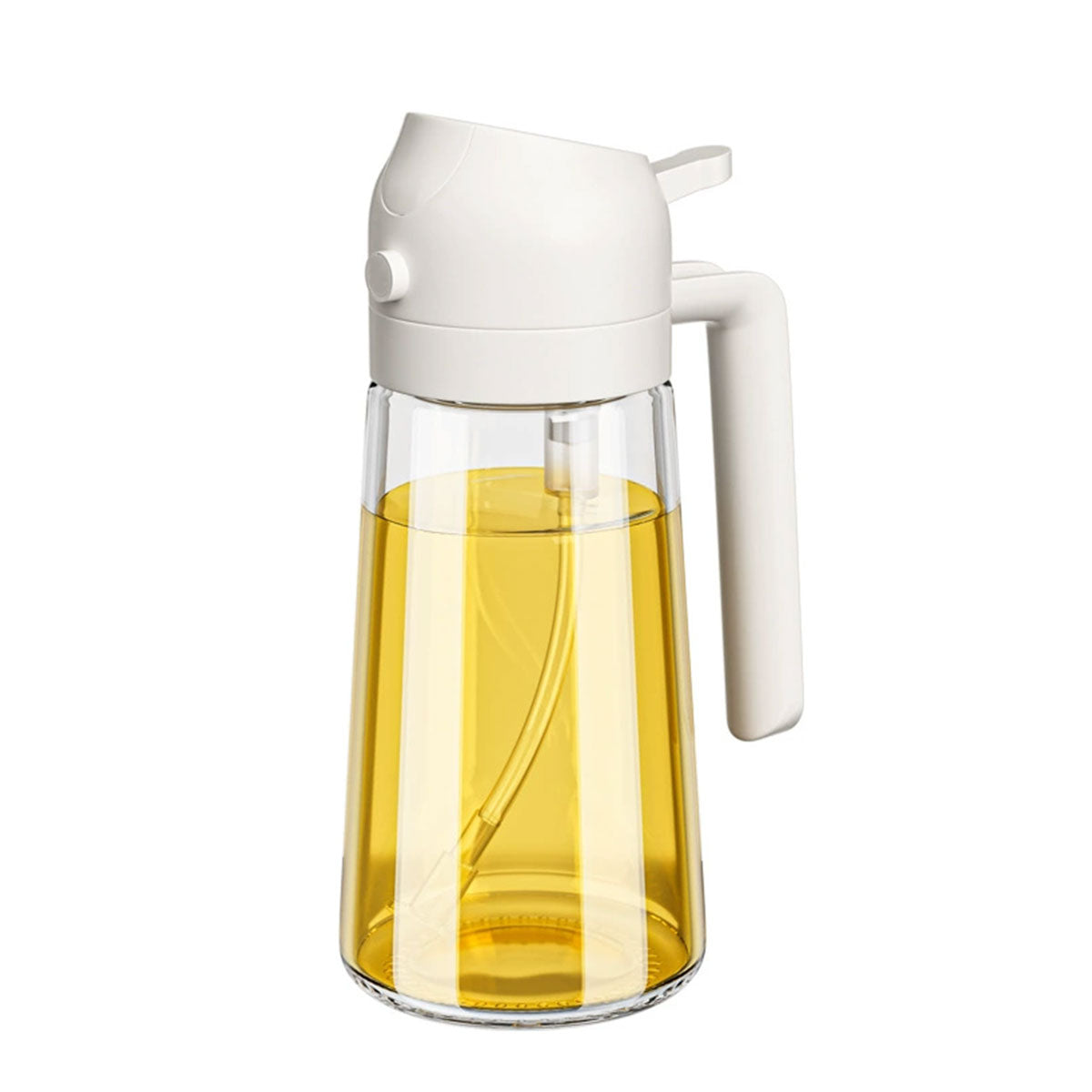 2-in-1 470ml Glass Oil Bottle Spray Pour Automatic Pressure Control Kitchen Tool - Beige