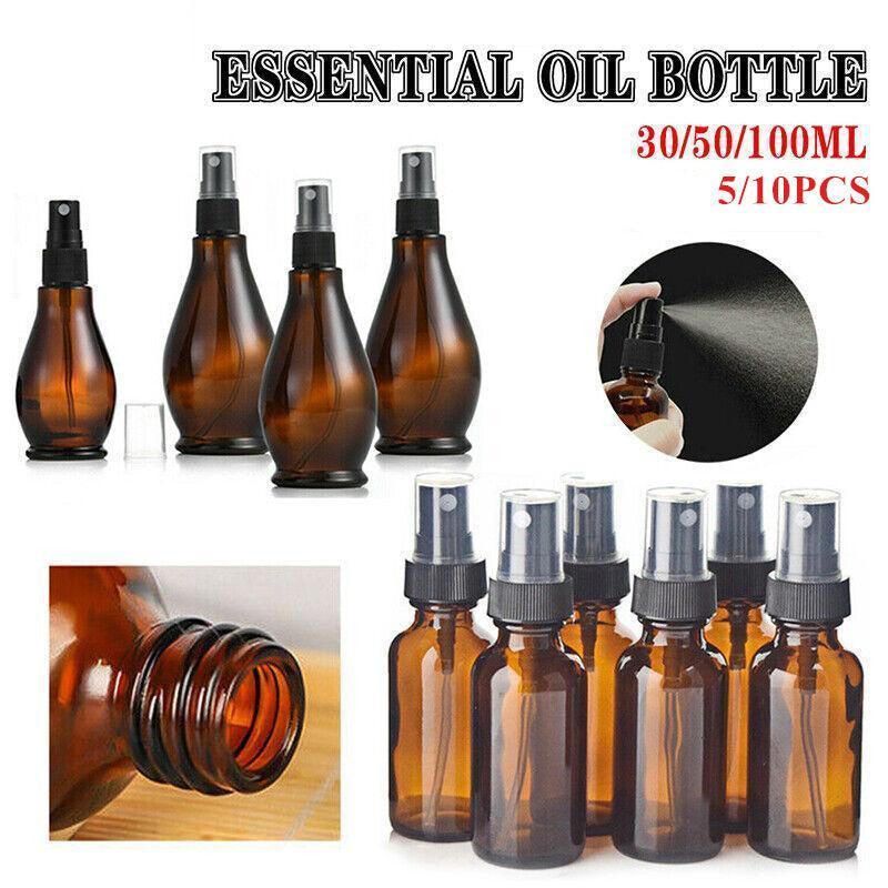 30-100Ml Amber Glass Essential Oil Spray Roller Bottles Mist Sprayer Containers - 100 ML 5PCS