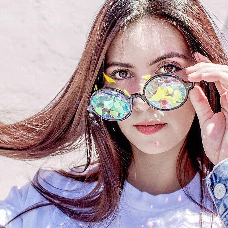 Festival Rave Kaleidoscope Glasses Prism Lens Crystal Effect Party Sunglasses - Pink
