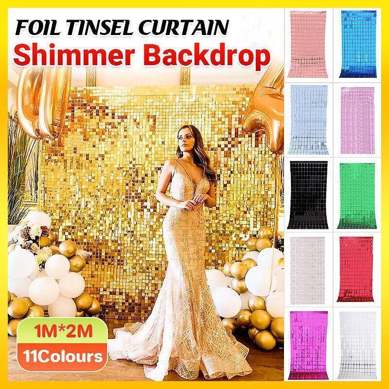 Rectangle Tinsel Curtain Shimmer Wall Backdrop 2M Length Party Decoration Sequin - White