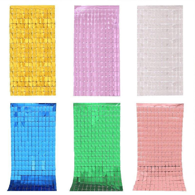 Rectangle Tinsel Curtain Shimmer Wall Backdrop 2M Length Party Decoration Sequin - White