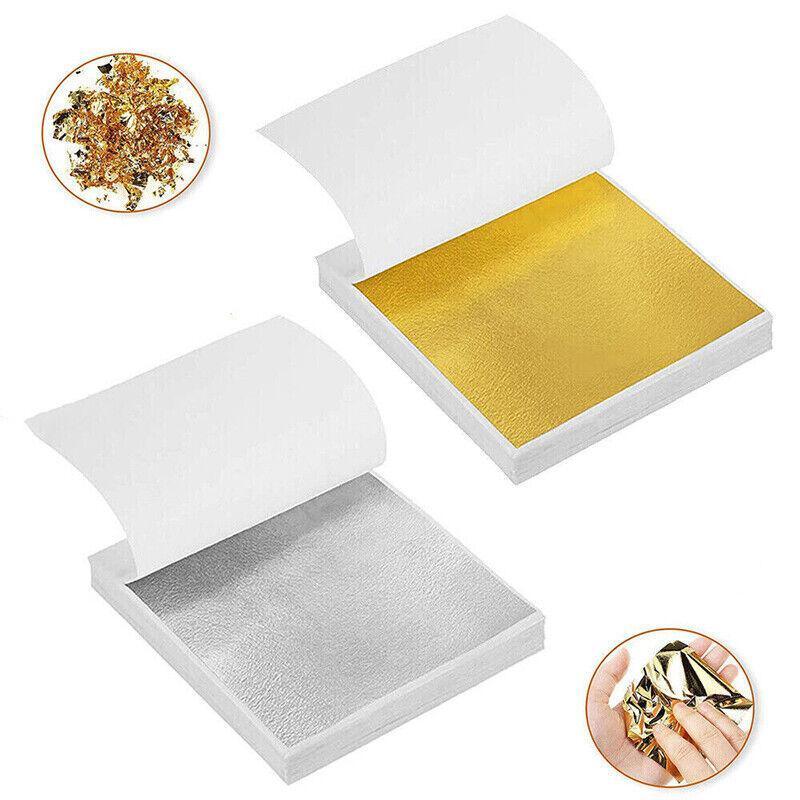 100X Gilding Gold & Silver Leaf Sheets for Nail Art & Craft Decoration - Silver