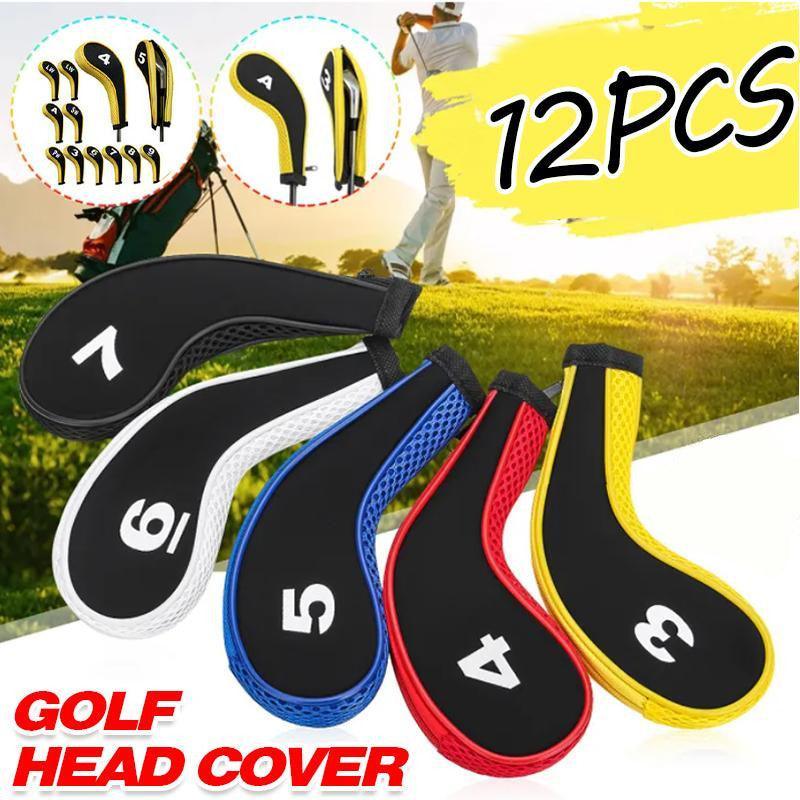 12Pcs Golf Head Cover Iron Putter Driver Headcover Protective Set Club Covers - Black