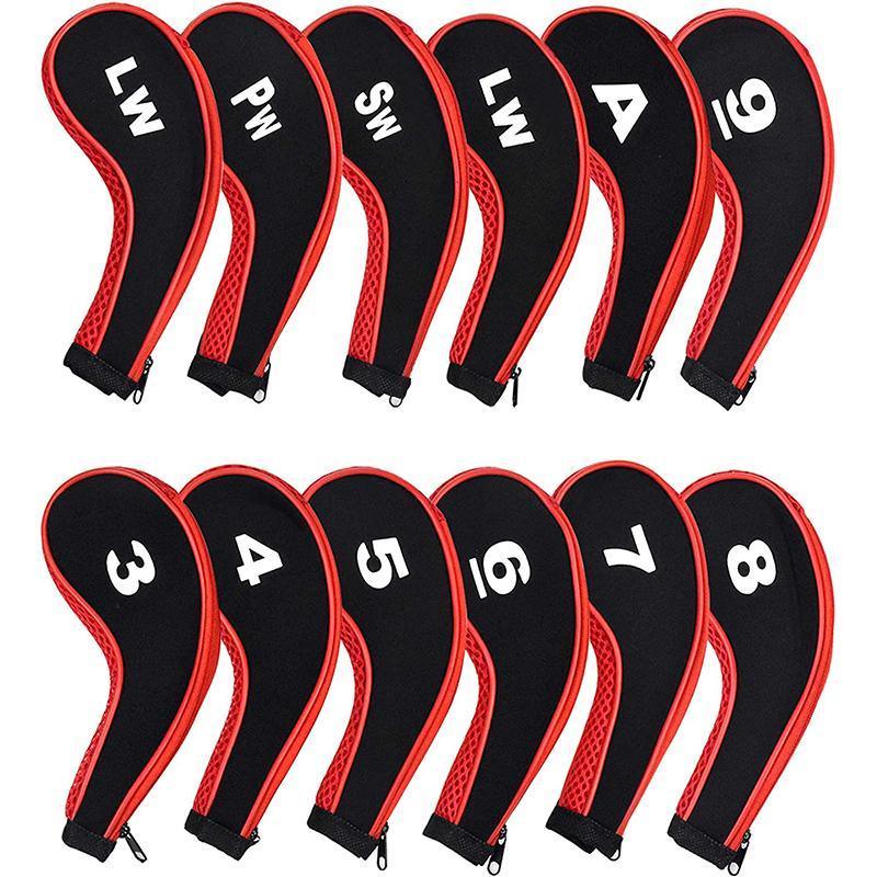 12Pcs Golf Head Cover Iron Putter Driver Headcover Protective Set Club Covers - Black