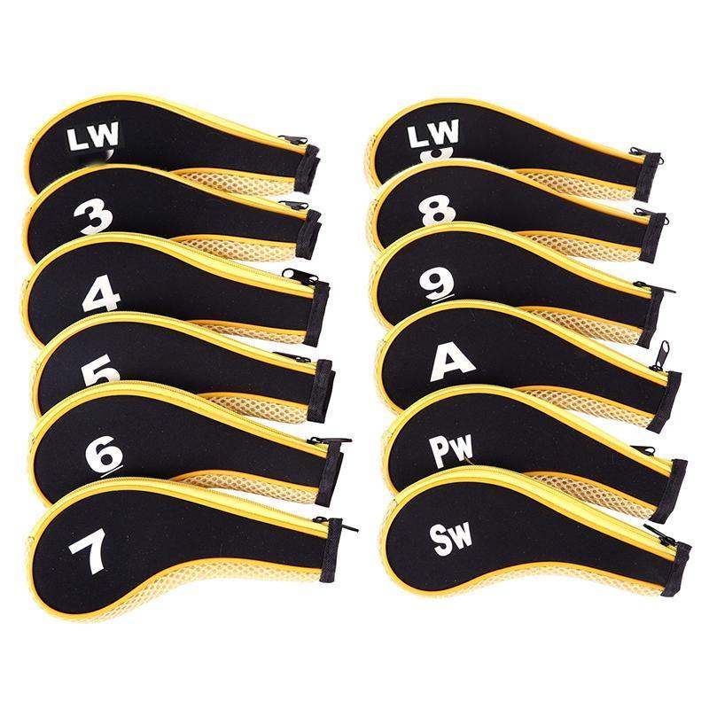12Pcs Golf Head Cover Iron Putter Driver Headcover Protective Set Club Covers - Black