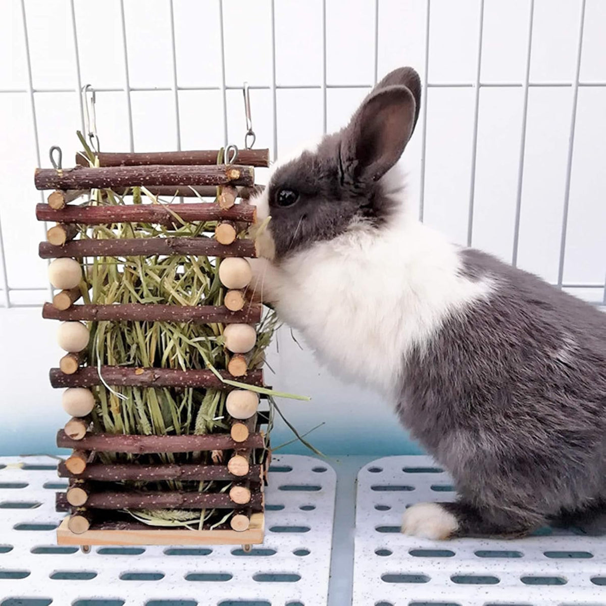 Rabbit Hay Feeder Rack Apple Wood Grass Holder Natural Food Rack Small Pet