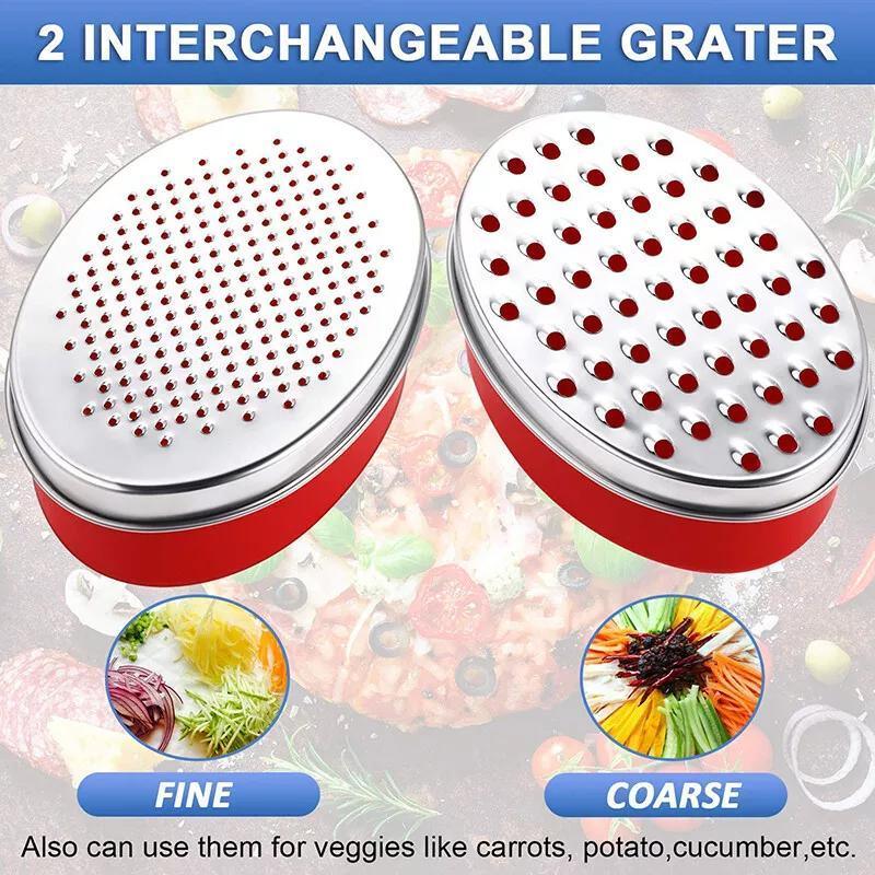 Stainless Steel Kitchen Cheese Grater with Container Storing Fruits Cheese Box - Pink
