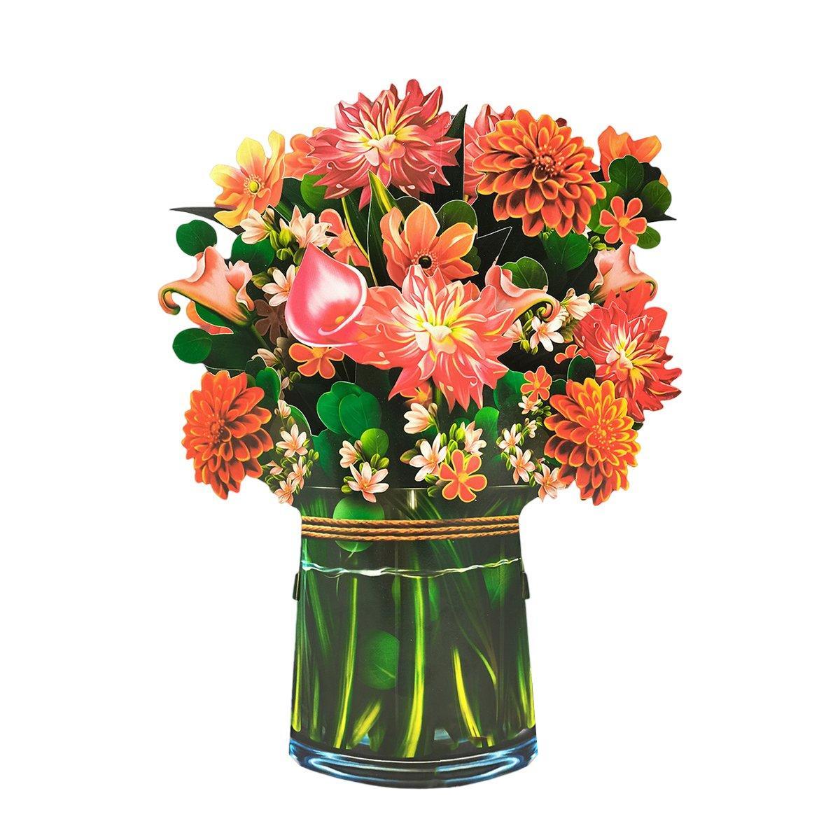 New Style 3D Pop Up Cards Paper Flower Bouquet Greeting Card for All Occasions - Greenish Lily Flower