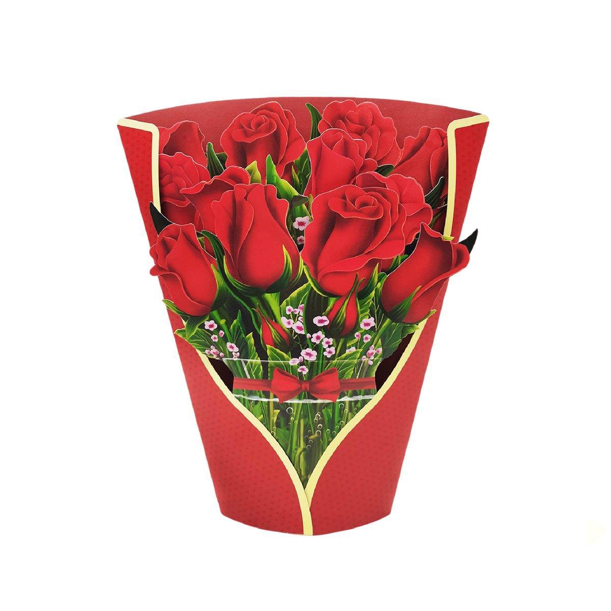 New Style 3D Pop Up Cards Paper Flower Bouquet Greeting Card for All Occasions - Greenish Lily Flower