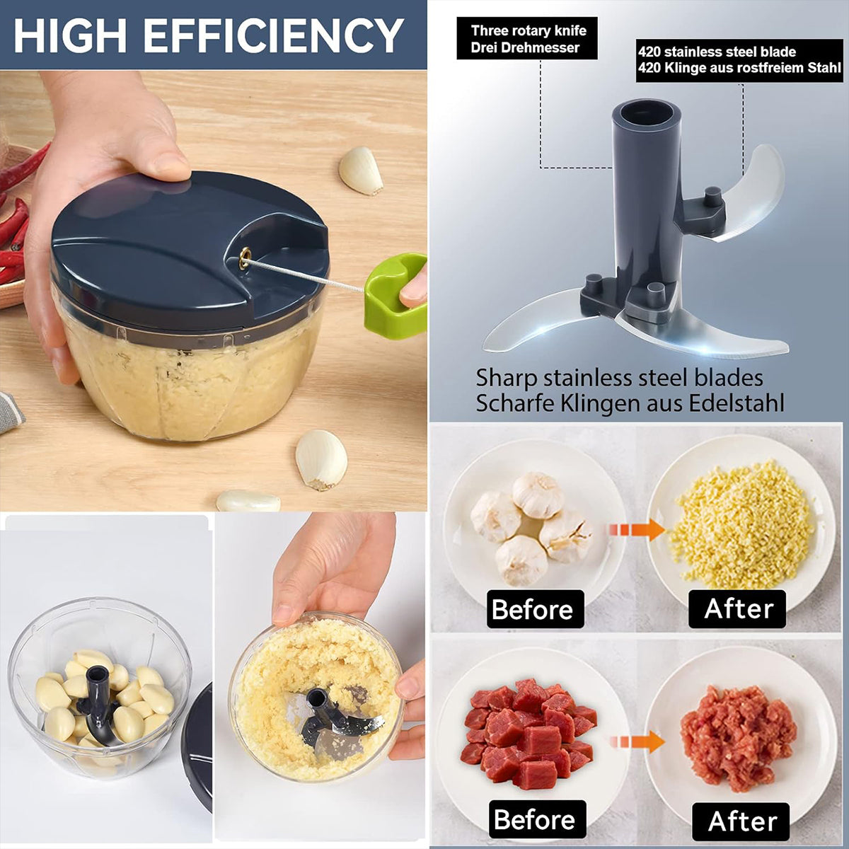 Garlic Press Chopper Slicer Hand Presser Grinder Crusher Home Kitchen Tools Use - 1000ml