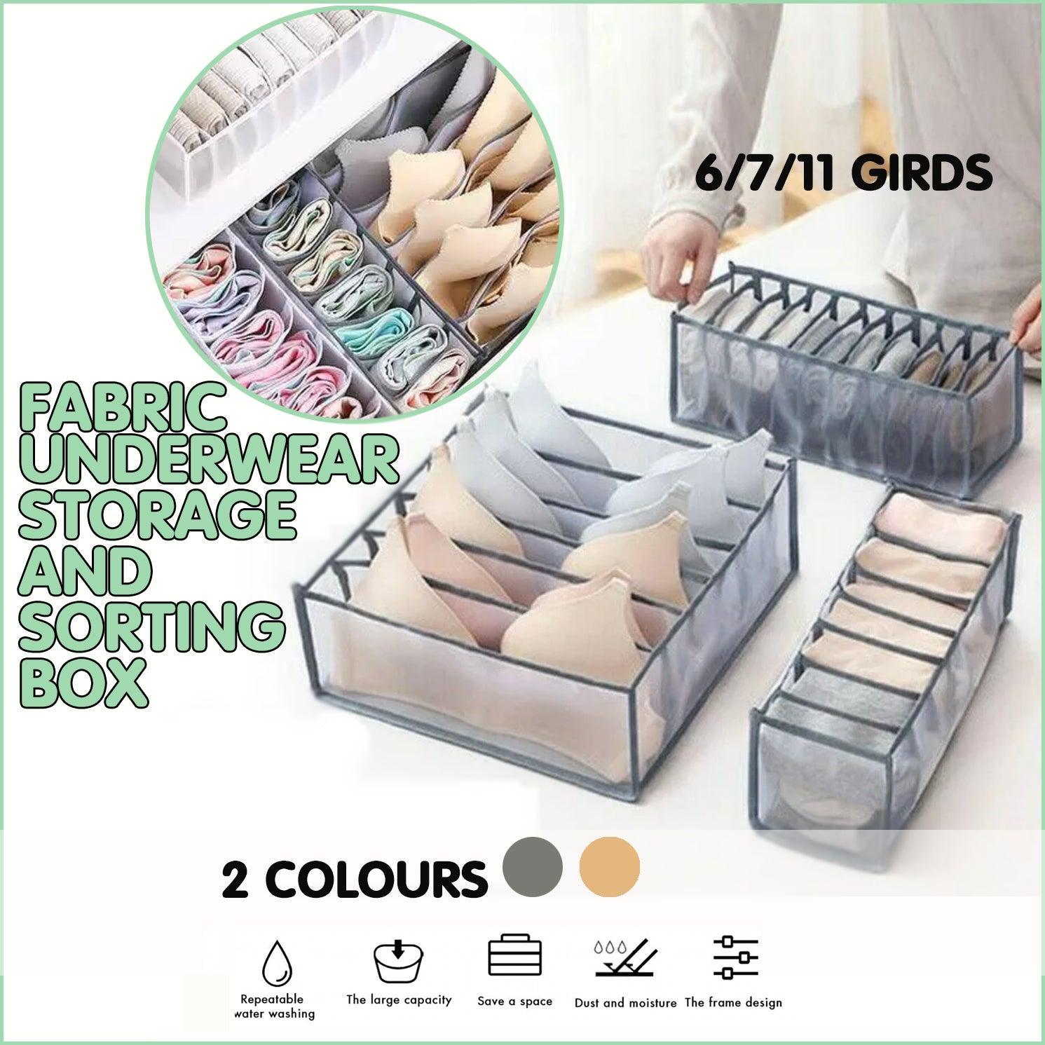 Foldable Drawer Organizer Divider Bra Sock Underwear Storage Closet Wardrobe - Grey with 6 Boxes