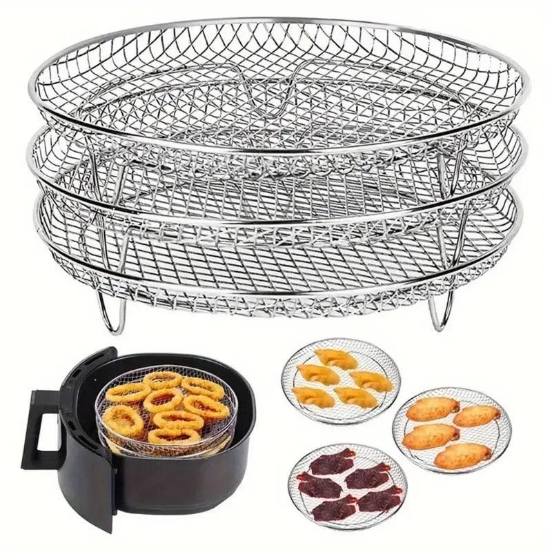 Air Fryer Grill Rack Multi Layer Removable Shelf Mesh Rack for Cooking BBQ - Round