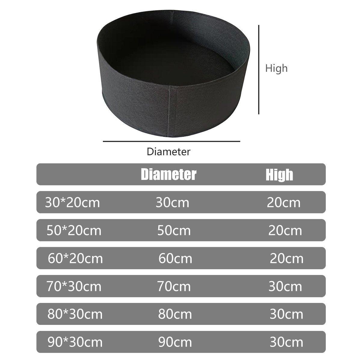 5x Felt Planting Bag Round Vegetable Garden Flower Seedling Grow Bags for Plants - Black-30*20cm