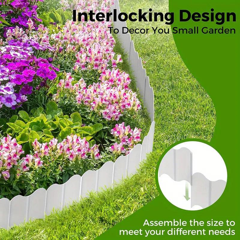 20PCS Garden Edging Fence Decorative Plastic Lawn Border Panels Landscaping - Black