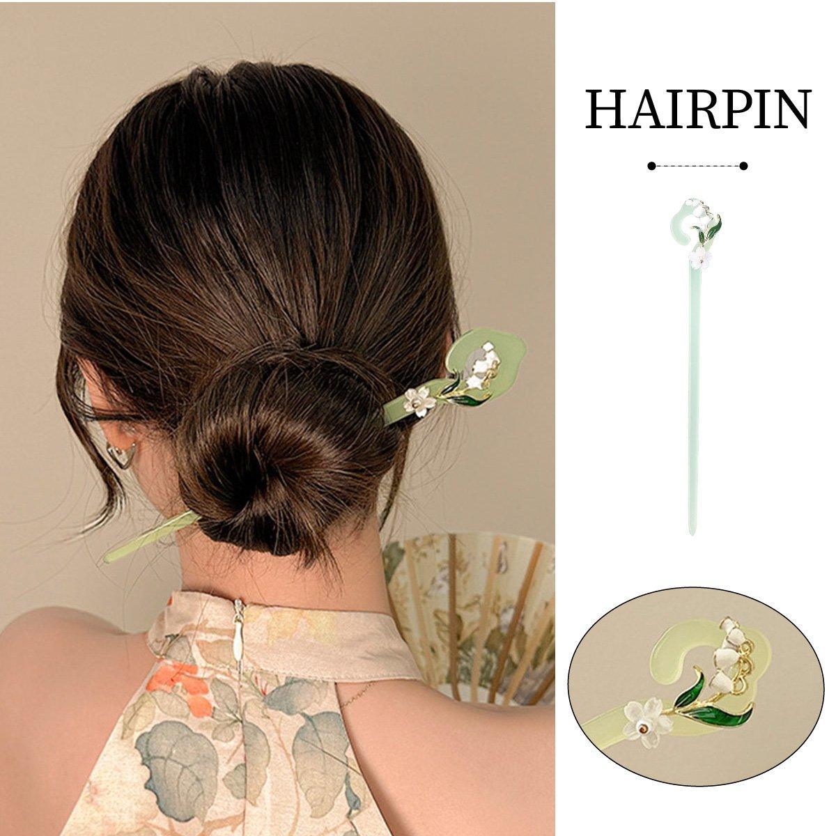Chinese Style Wind Flower Snow Hairpin Green Hanfu Headdress Women Girls