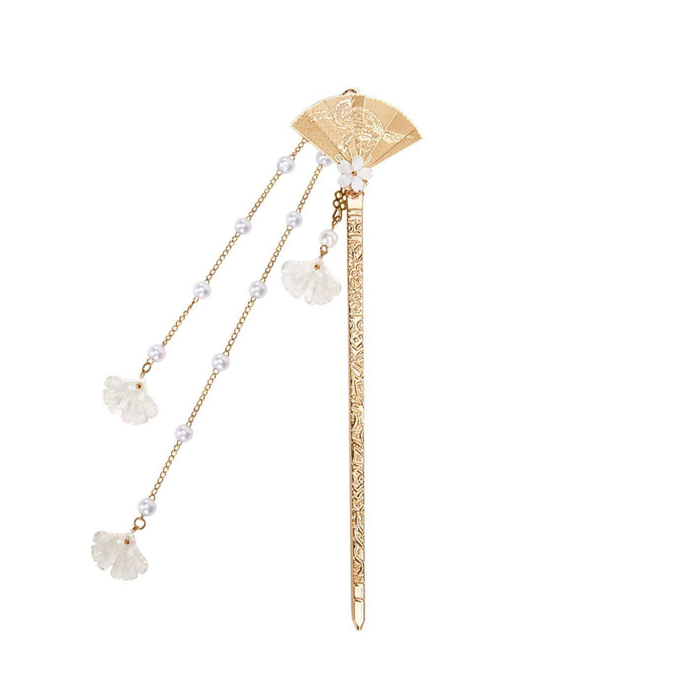 Chinese Style Hanfu Hairpin Folding Fan Fringe Headdress Accessories