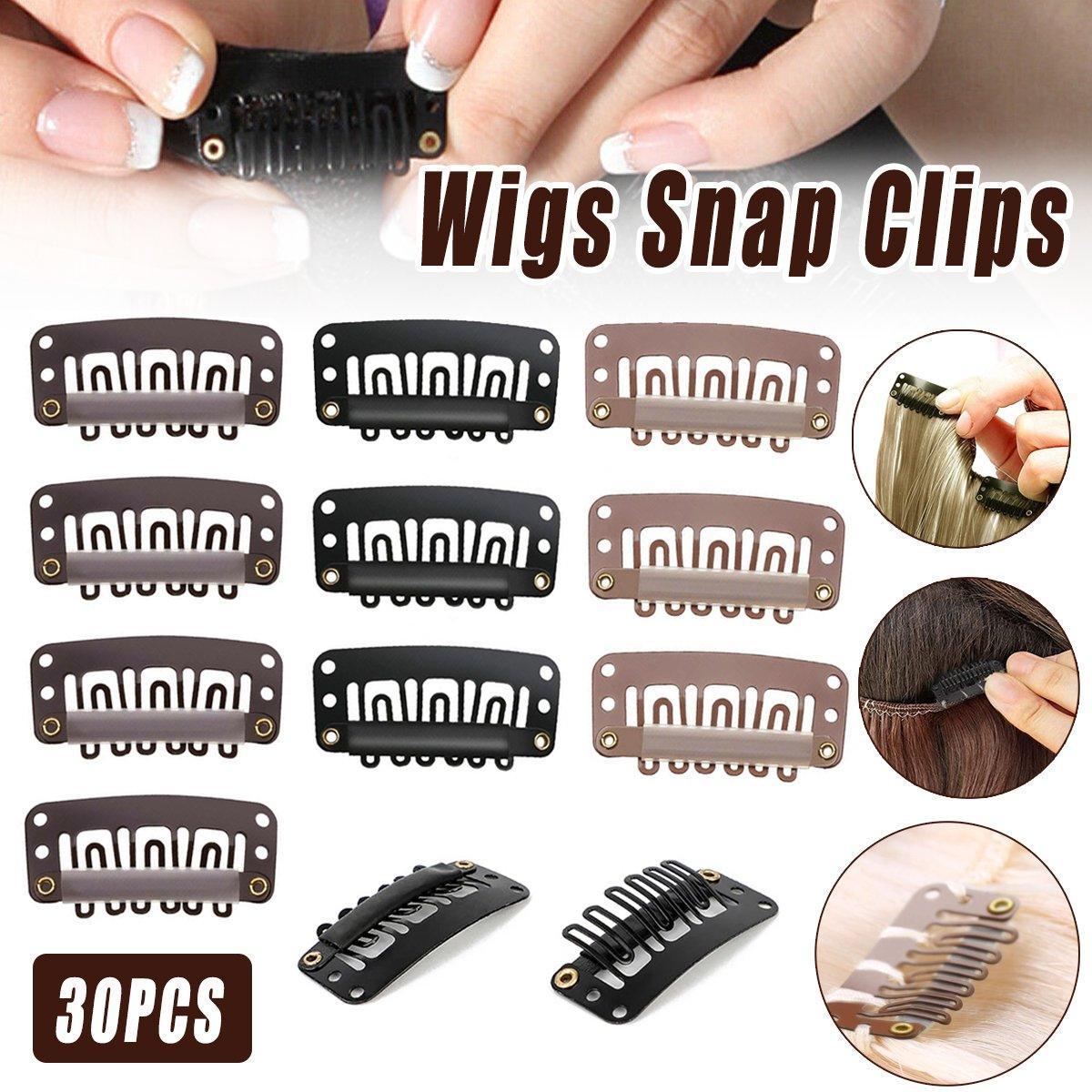 30pcs New Wig Snap Clips for Hair Extension Weft 32mm All Colors Hair Styling - Brown