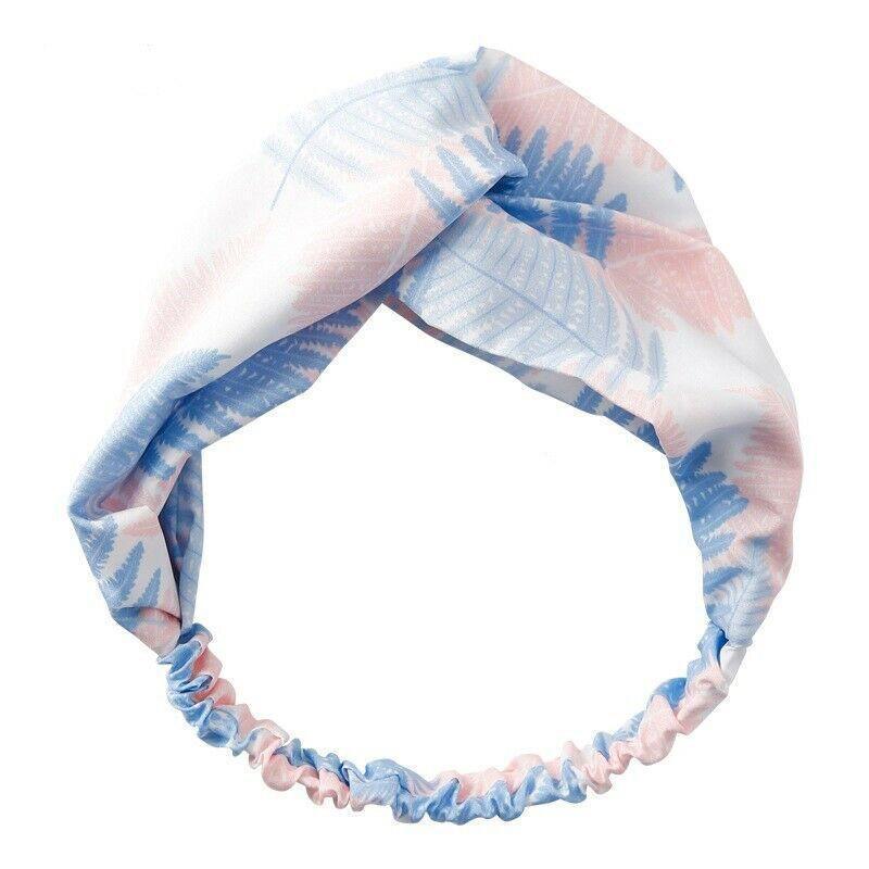 Women Chiffon Floral Print Headband Fashion Bohemian Elastic Cross Hair Bands - A-Green