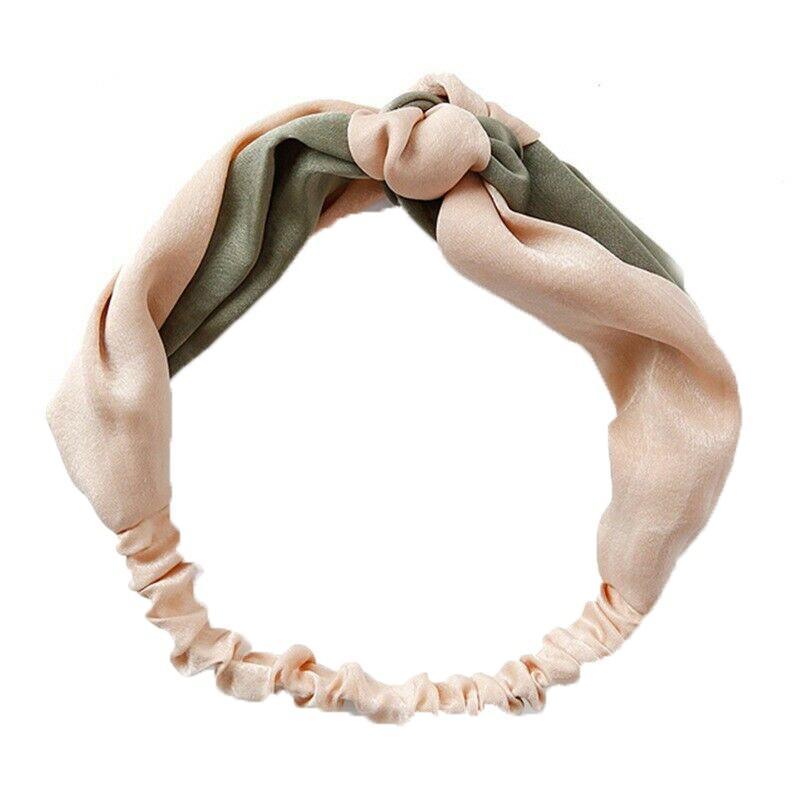 Women Chiffon Floral Print Headband Fashion Bohemian Elastic Cross Hair Bands - Pink